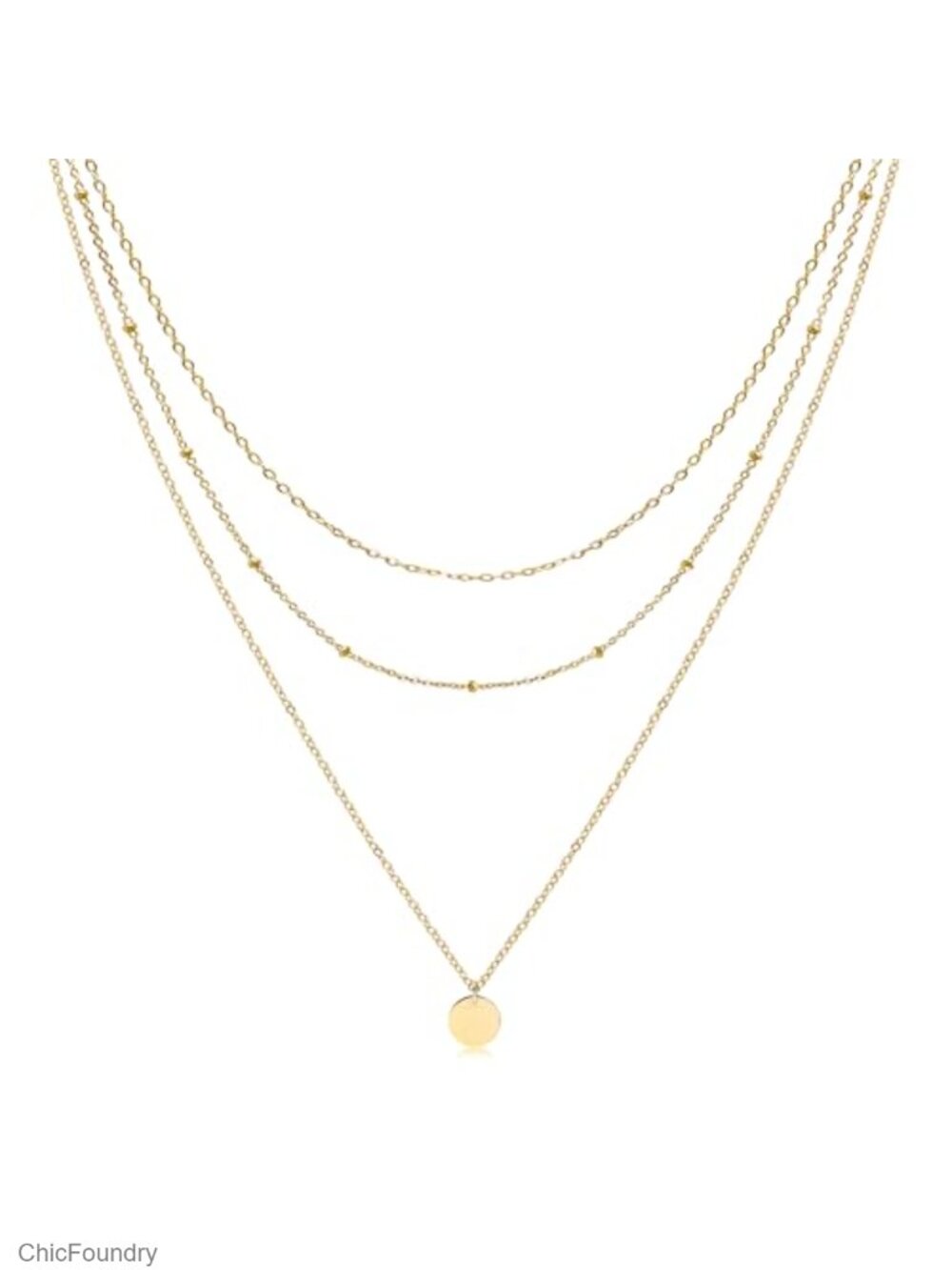 Layered Choker Necklace Set Gold Plated Disc Star Pearl Pendant Adjustable